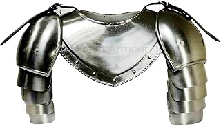 Handikrafft Kart Medieval Gorget Spaulders Arm & Shoulder Set German Gothic Knight Pauldron Armor Silver