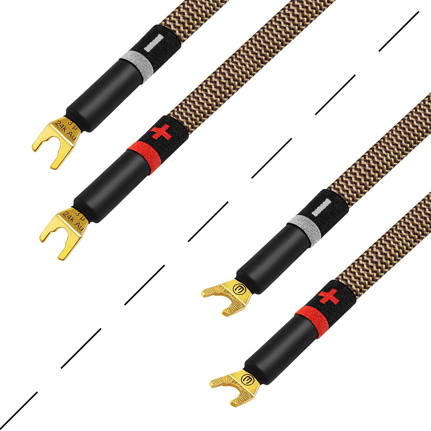 WORLDS BEST CABLES 3 Foot Ultimate - 9 AWG - Ultra-Pure OFC - Premium Audiophile HiFi Speaker Cable Pair with Eminence Spade Plugs & TnBrwn Tweed Jacket