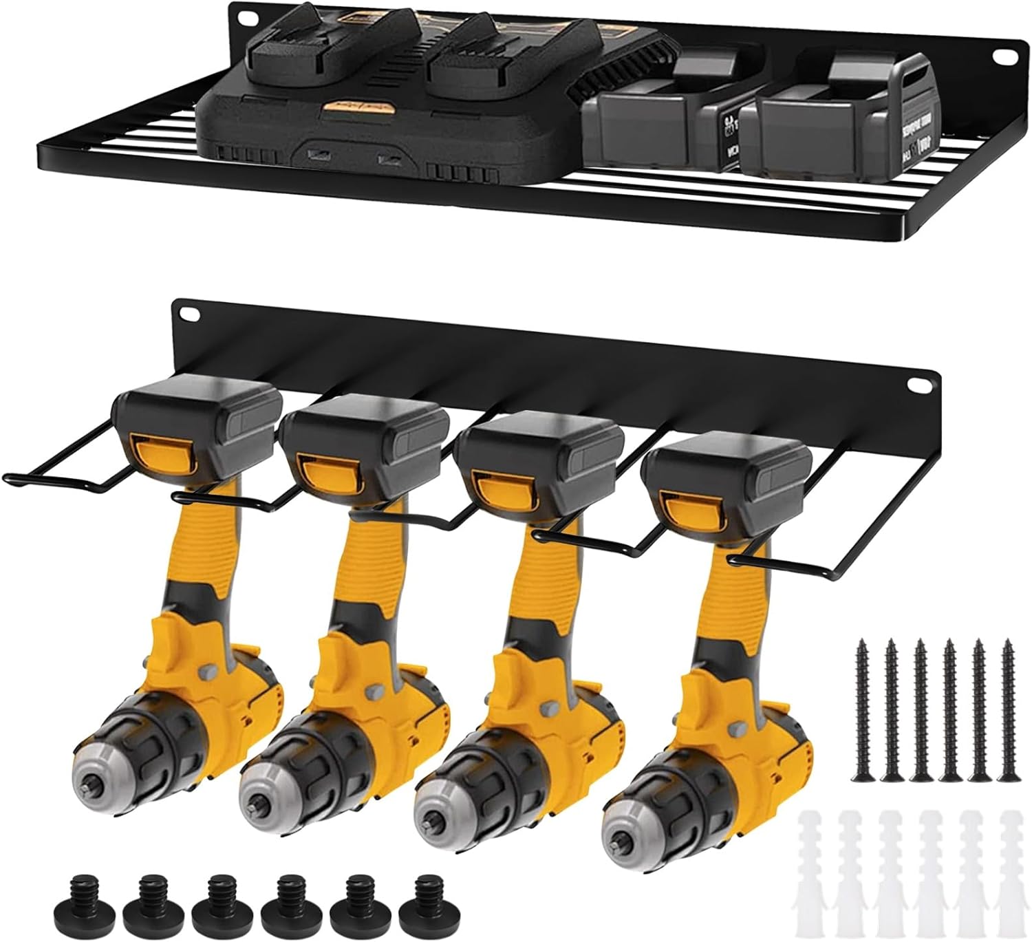 2 PCS Resin Shed Metal Racks, Compatible with Suncast Shed, Wall Mounted Basket and Tool Holder Set with EZ Bolts & Screw Kit, Galvanized Iron Organizer for Garage