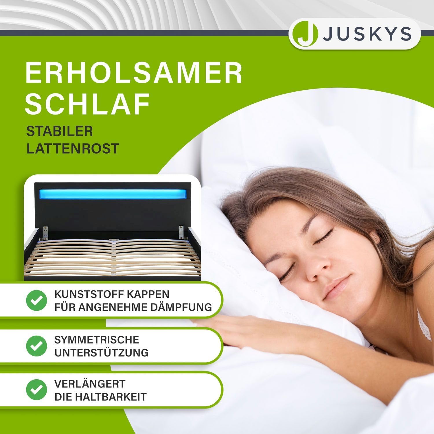 Juskys Polsterbett Sevilla 140x200 cm mit Matratze, LED Beleuchtung, Lattenrost & Kopfteil - Holz & Kunstleder - 16 Farbeinstellungen & Fernbedienung - Bett Jugendbett Einzelbett - Schwarz