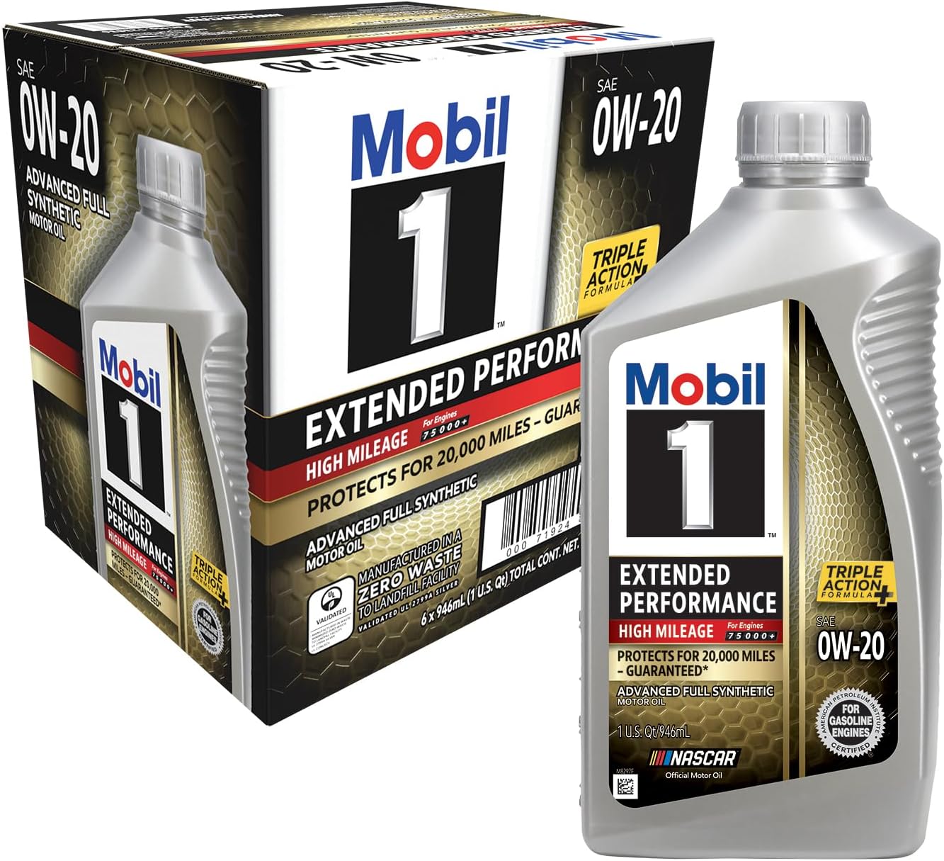 Mobil 1 High Mileage Full Synthetic Motor Oil 5W-30, 6-pack of 1 quarts