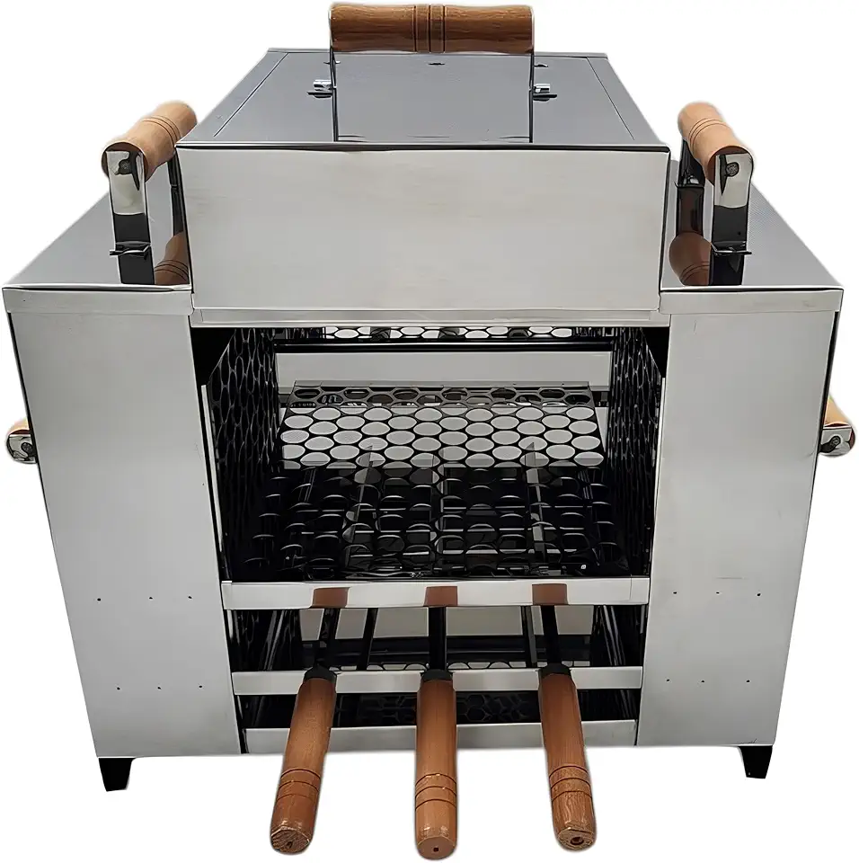 Churrasqueira Ecológica Sem Fumaça Apartamento Grande 3 Andares 2 Grelhas + 3 Espetos Com Tampa a Bafo Bancada Aço Inox