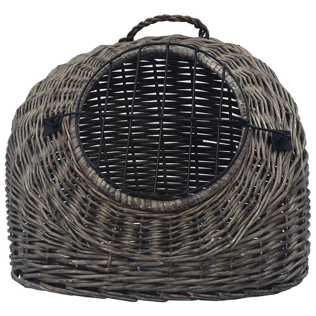 Katzen Transportkorb aus Naturweide Grau 45x35x35 cm, mit Tür und Schlaufe, für Katzenbox Tiertransport Reise Tierarzt, Tragetasche für Haustierbox