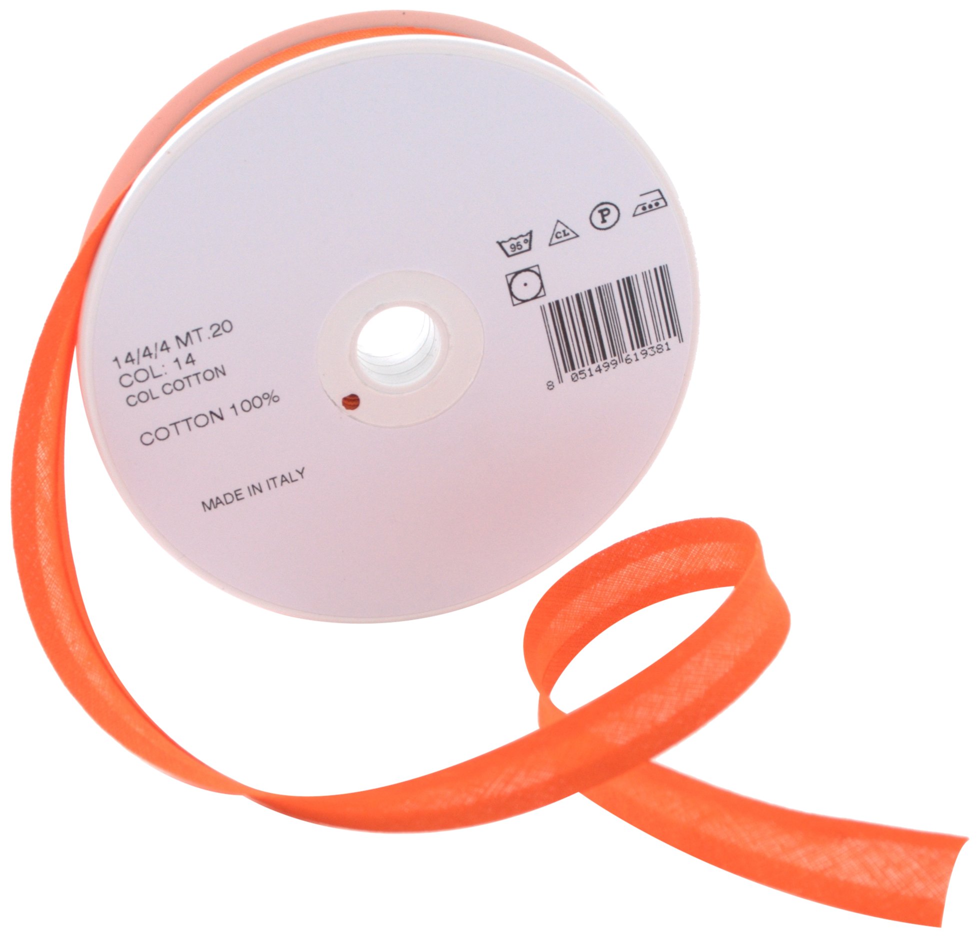 Inastri 14/ 4/ 4 mm Cotton Bias Binding, Orange (Orange) 14