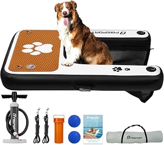 FBSPORT Dog Pool Boat Ramp Inflatable, Non-Slip EVA Dog Dock Water Ramp Ladder for Lake, Floating Safe Puppy Boat Stairs Up to 200 LBs Large, Easy Access Platform with Carry Bag