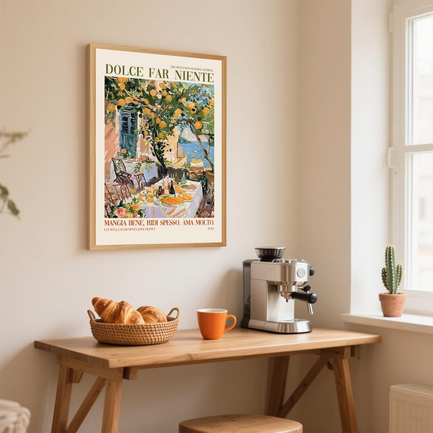 Vintage Italy Canvas Wall Art Dolce Far Niente Quote Lemon Tree Patio Poster Trendy Travel Wall Decor Amalfi Coast Print Rustic Italian Food Picture For Dining Room Kitchen 12x16inch Wood Frame