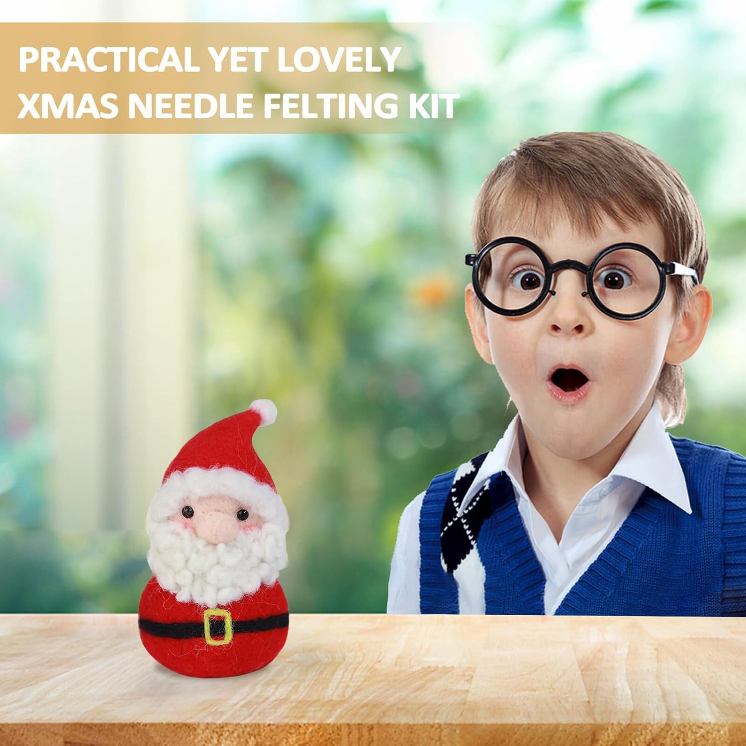Hoement DIY Wool Felting Kit Santa Claus Material Set for Beginners with Needle Punch Embroidery Tools Christmas Craft Supplies for Holiday Decoration