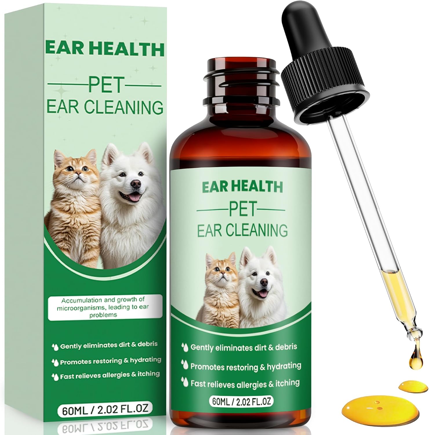 Ear Clear Natural Dog Ear Drops – Gentle Cleaning, Soothes & Supports Ear Comfort, 60 ml Bottle with Dropper