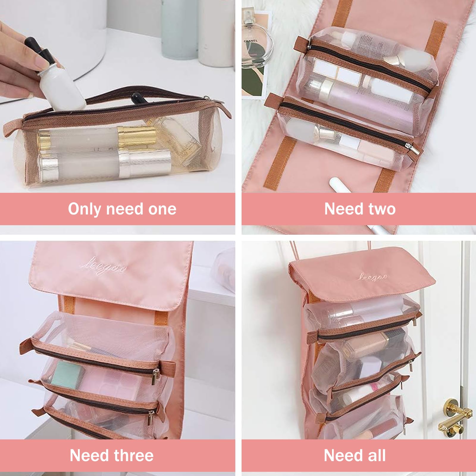 Borsa Cosmetici Da Viaggio Pieghevole - 4 Tasche Staccabili Impermeabili, Organizer Appendibile - Foto 4