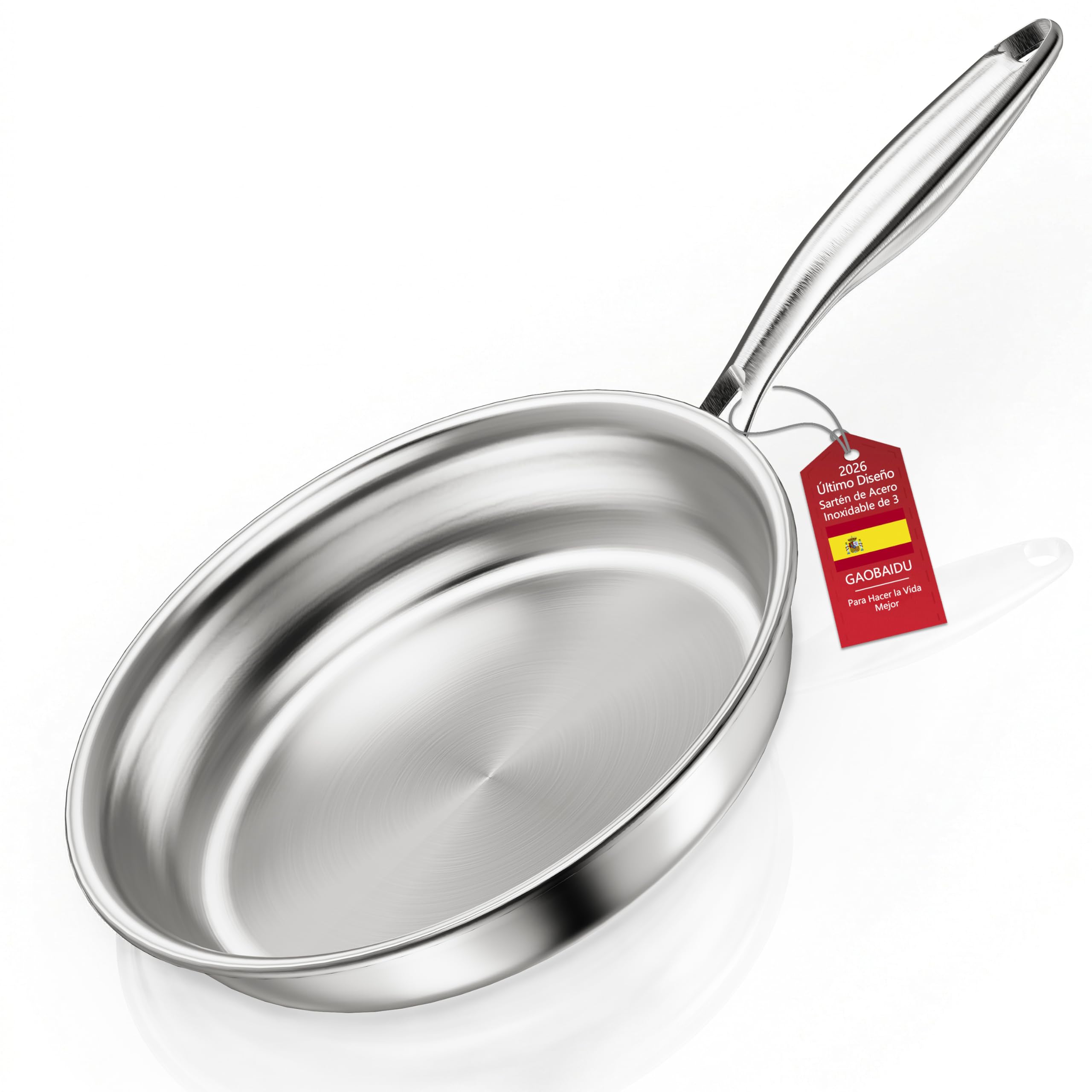 Sarten tricapa triply Natural,Sin Revestimiento,inducción y horno hasta max. 400 °C，Sartén de Acero Inoxidable Apta Inducción, Acero Inoxidable Cromargan (30CM q1)