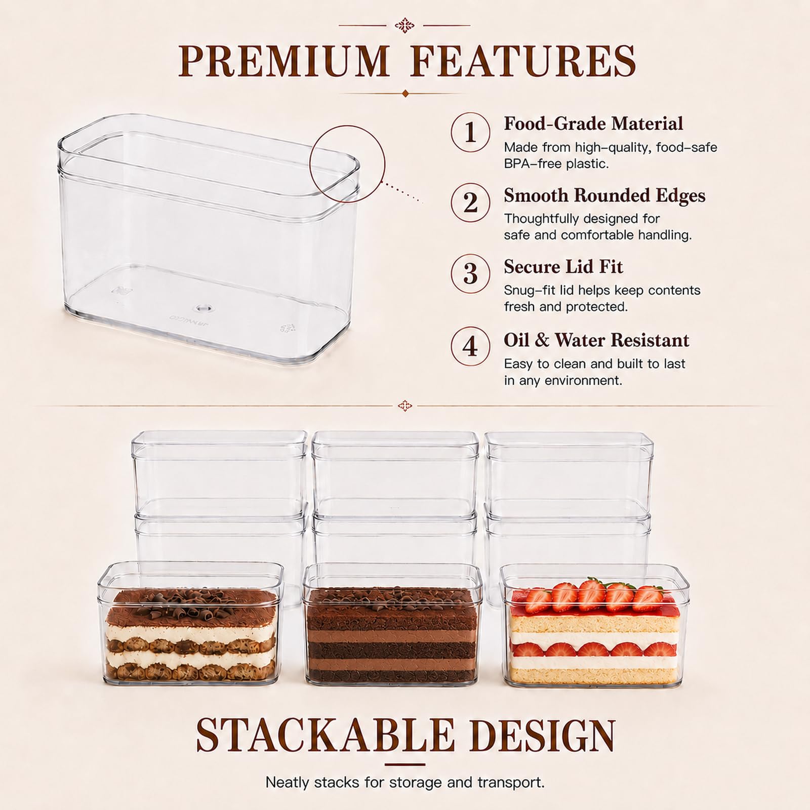 50 Pièces Gobelets à Dessert en Plastique avec Couvercles, 410ml Coupes à Dessert Carrées Coupe Apéritif Parfait Clair Bol de Service Réutilisable pour Pudding Mousse Party et idéal pour Tiramisu
