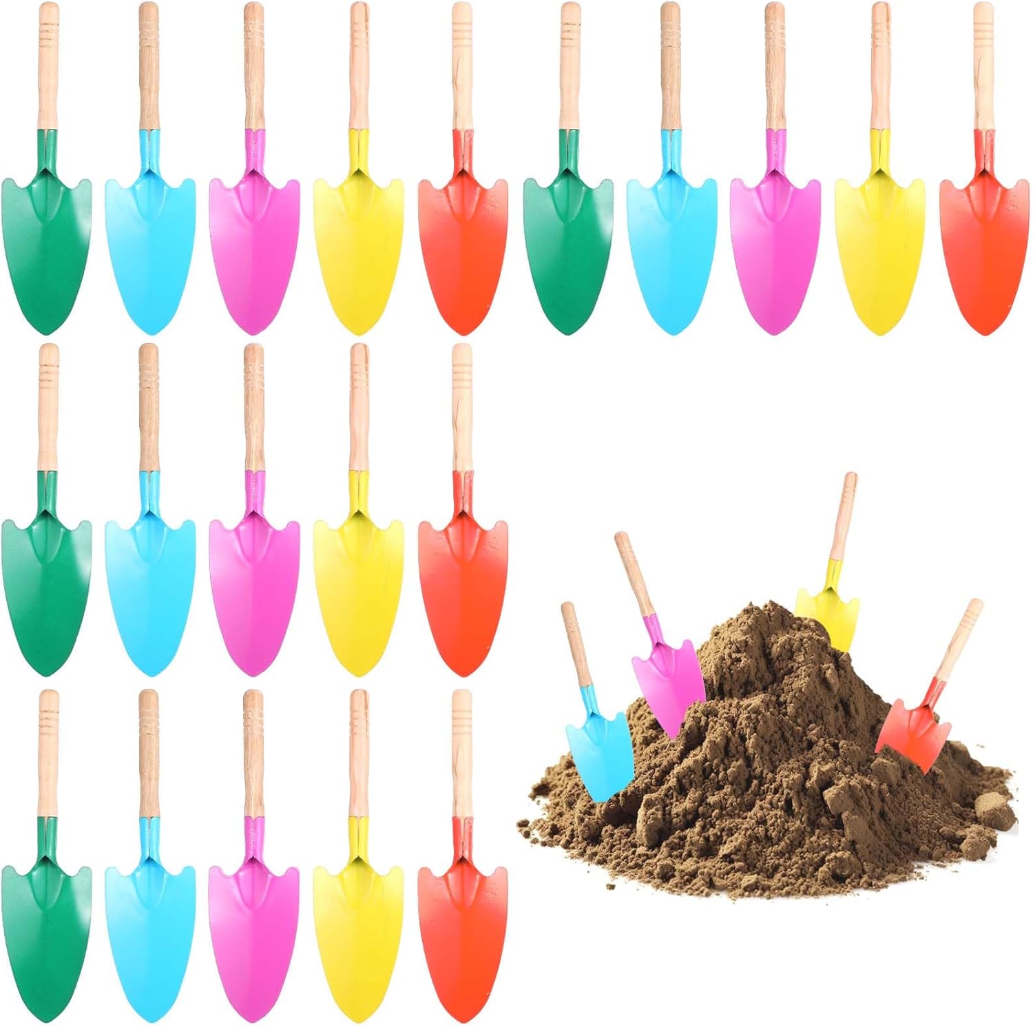20 Pcs Colorful Metal Hand Shovel Digging Trowel Set Transplanting Garden Shovel for Flower Soil Planting Women Men Gift Indoor Outdoor, 5 Colors