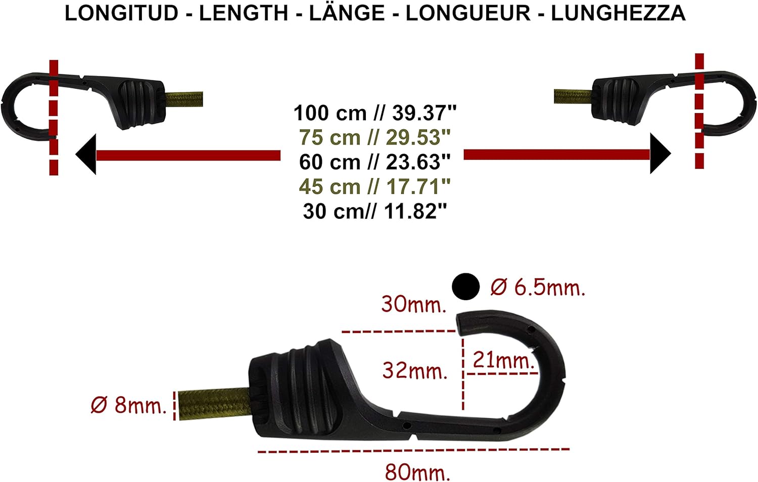 MAGMA | 12 Bungee Cords Pack 1ft | Max. Strength 153lbs | Heavy Duty Cable Car, Truck, Trailer Ties | Securing Cargo,Tarpaulins, Luggage Straps | Camping, Military, Outdoor Elastic Cord Tool (Black)