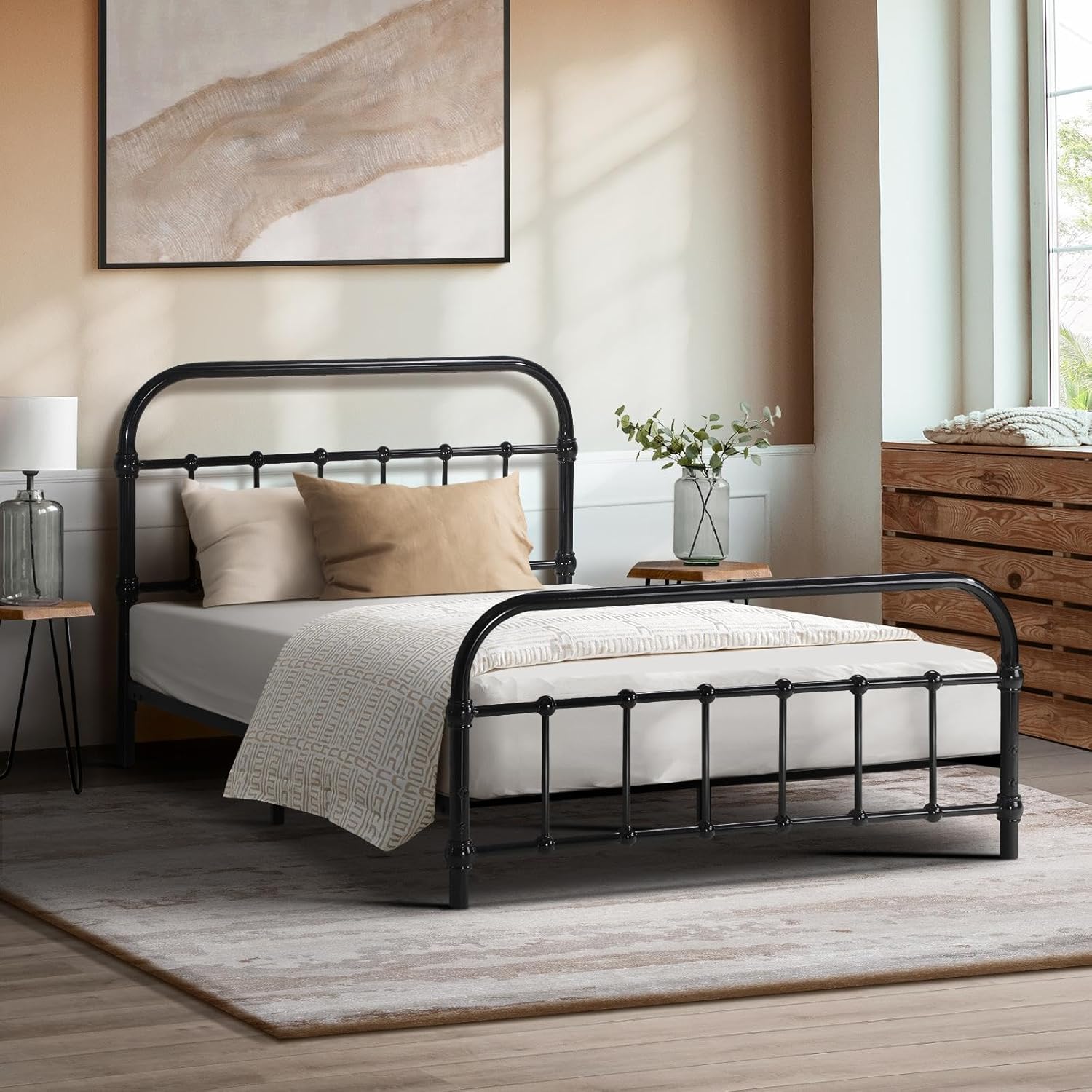 Oikiture King Single Bed Frame Metal Bed with Extra Storage Space Home