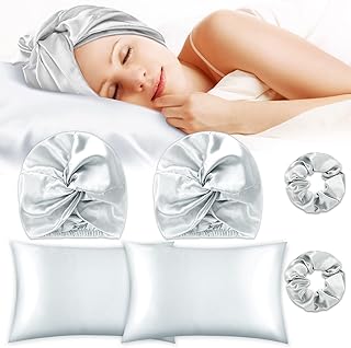 Sponsored Ad - SATINIOR 6 Pieces Silk Cap Silk Pillowcase Set, Silk Sleeping Bonnet Silk Hair Wrap Silk Pillow Cases Silk