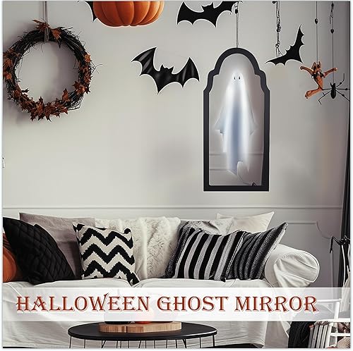 Miniatura 5 de Espejo fantasma con holograma de Halloween 2025 Aparición flotante espeluznante para decoración de interiores, exhibición aterradora para mesa,