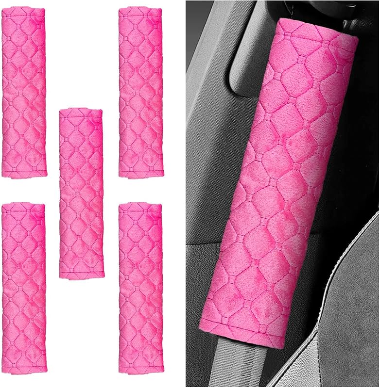 Almofadas para Cinto de Segurança LHDOS em Pelúcia com Fecho Aderente Vermelho-Rosa – 5 unidades