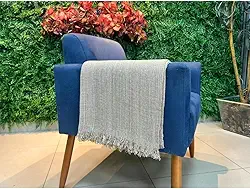 Manta para Sofá Gigante 100% Algodão com Franjas – Decoração e Proteção Elegante para Sala (POP 220CM X 150CM CRU MESCLADO)