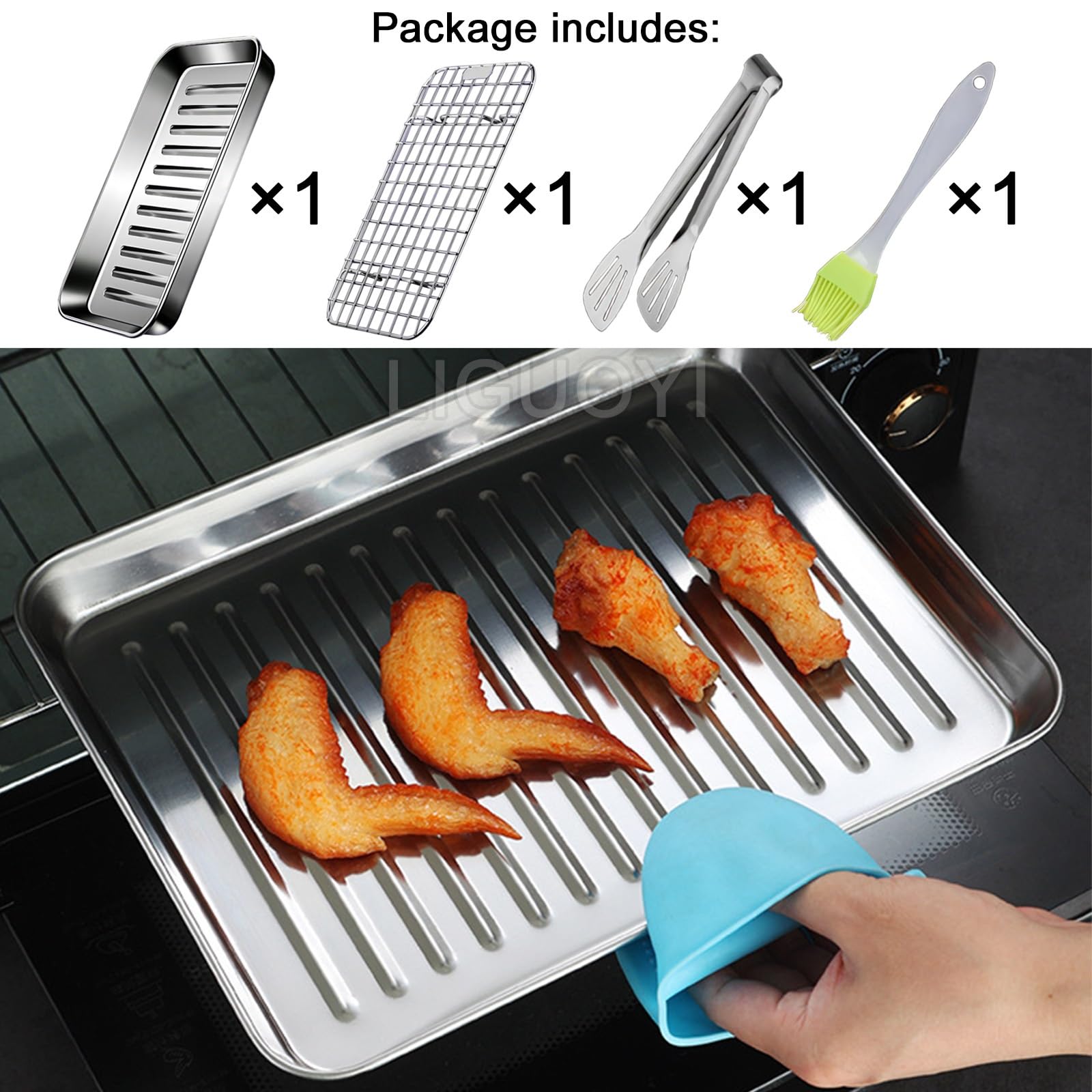Bandeja Rectangular de Acero Inoxidable con Rejilla para Enfriar, bandejas metálicas antiadherentes y Resistentes al Calor, bandejas para Rollos de gelatina, bandejas para Hornear
