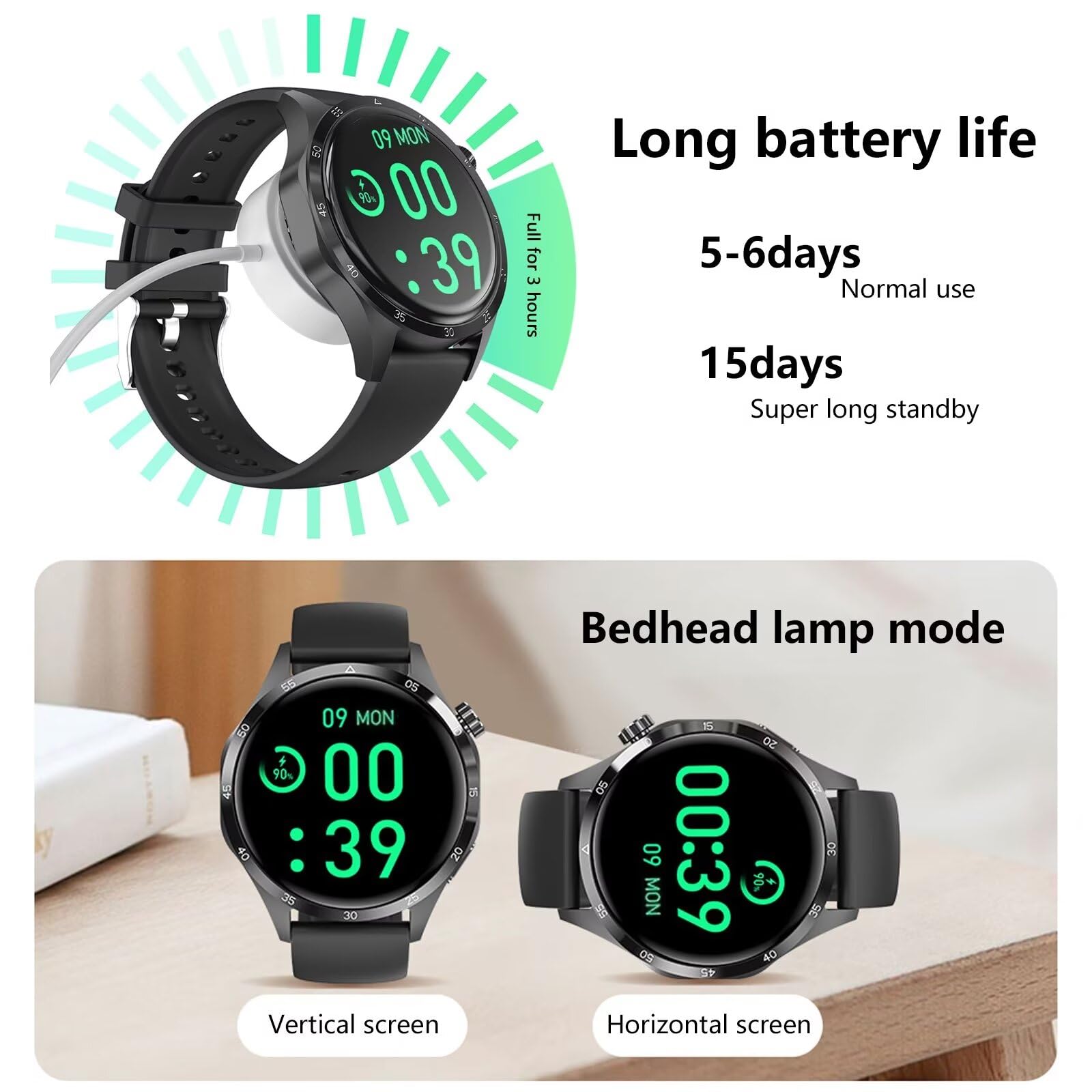 Smartwatch Bluetooth, modny 1,6'' ekran dotykowy inteligentny zegarek wodoodporny zegarek fitness sportowy zegarek cyfrowy zegarek GPS smartwatch, dla systemu Android iOS, czarny