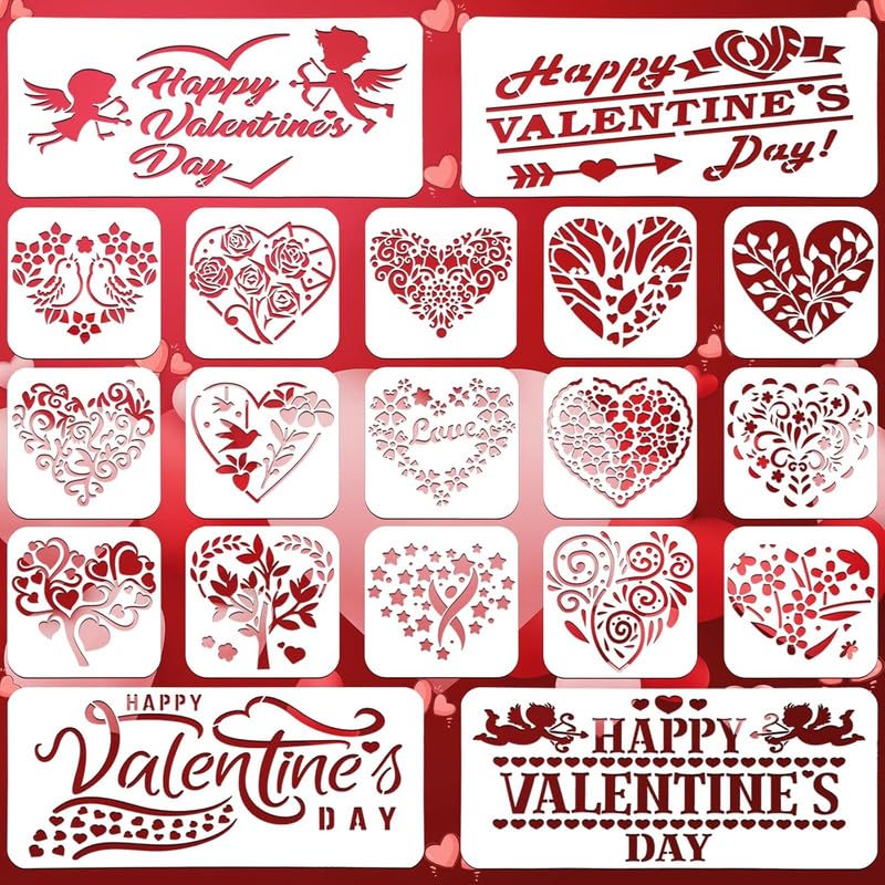 Devasya Crafts 19 Pack Valentine's Day Stencils Love Heart Stencils Reusable Template Stencils for Valentines Painting Gift Envelopes Crafts Photo Album for Women Card Decoration Valentine Day Party