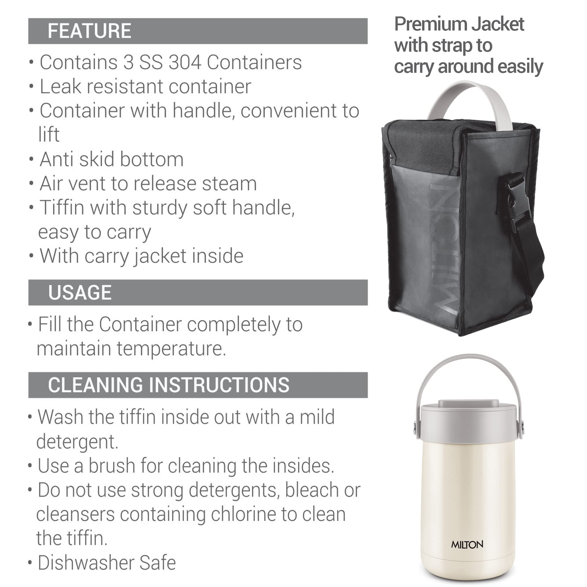 Milton Glamour Thermosteel Stainless Steel Tiffin Box Set Of