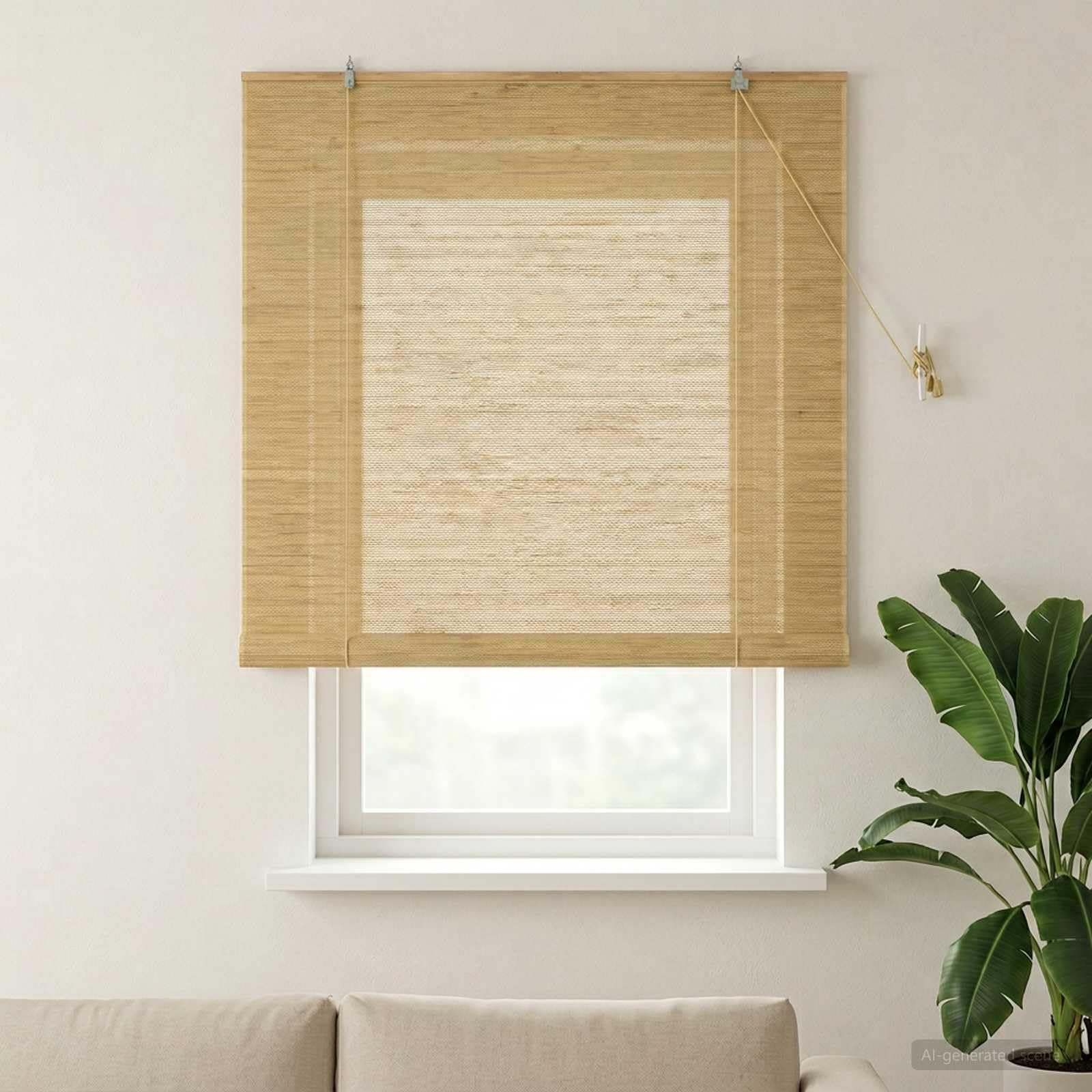 Store enrouleur en bambou naturel - 130 x 160 cm - Protection solaire - Pour intérieur