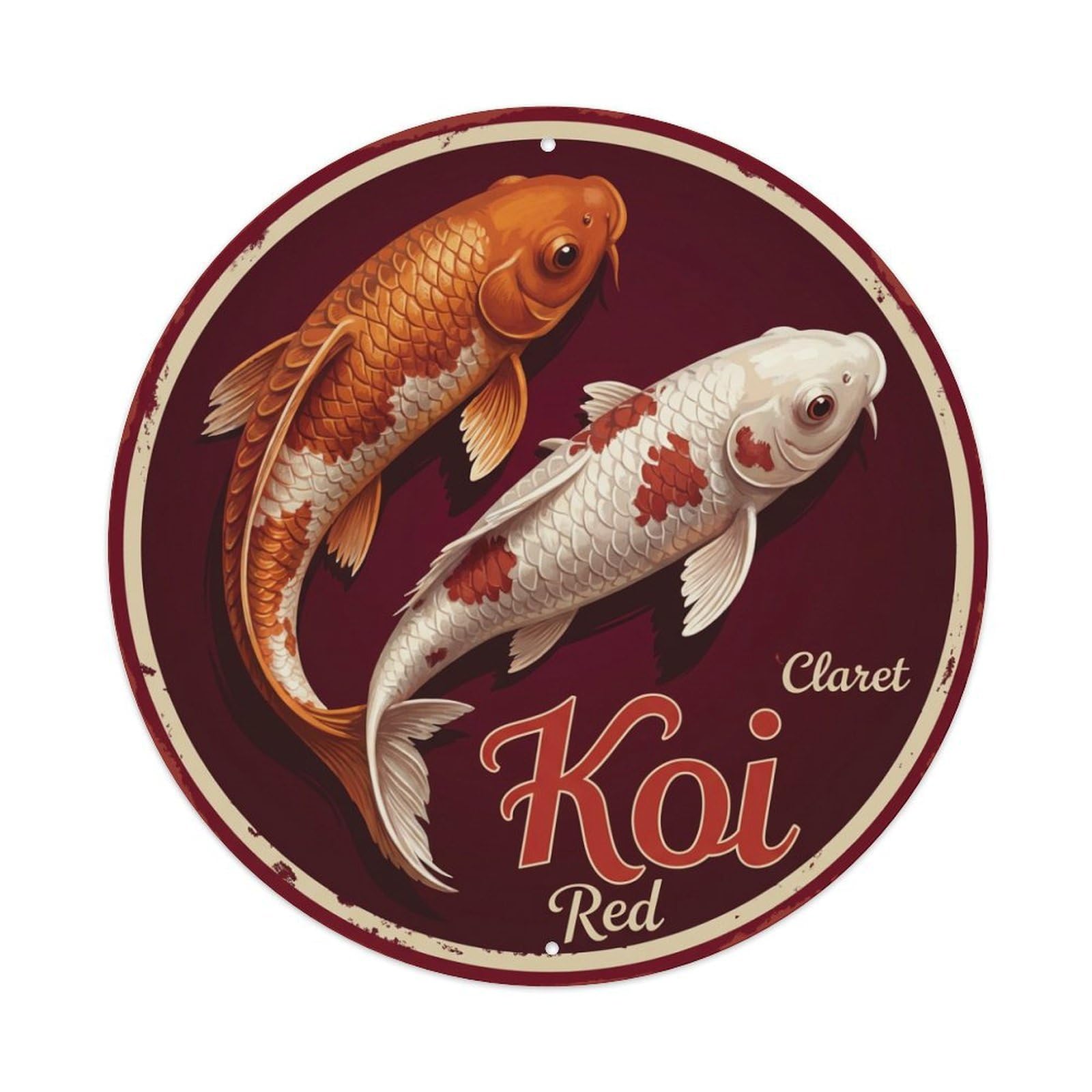Koi Fish Claret Red Waters Deep Rich Dark Elegant Metal Tin Sign