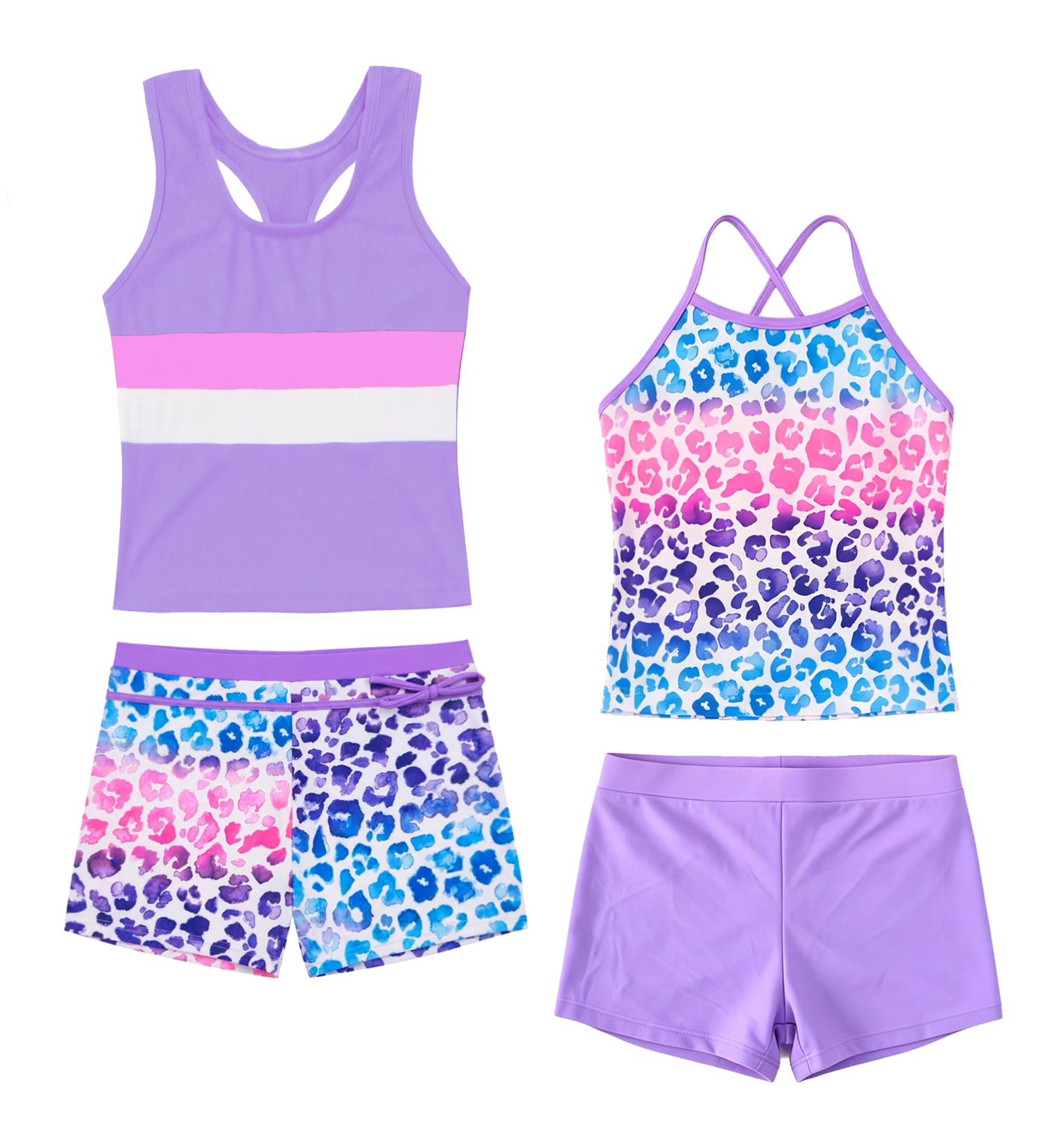 Akokvlar Girls Two Piece Bathing Suit Swimsuit Tankini Swimwear with Boyshort