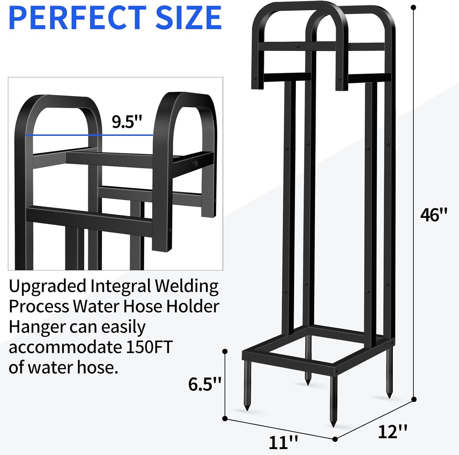 Heavy Duty Freestanding Garden Hose Holder, Upgraded 150FT Capacity Metal Water Hose Stand, Outdoor Hose Hanger Storage Reel for Lawn, Yard & Garden