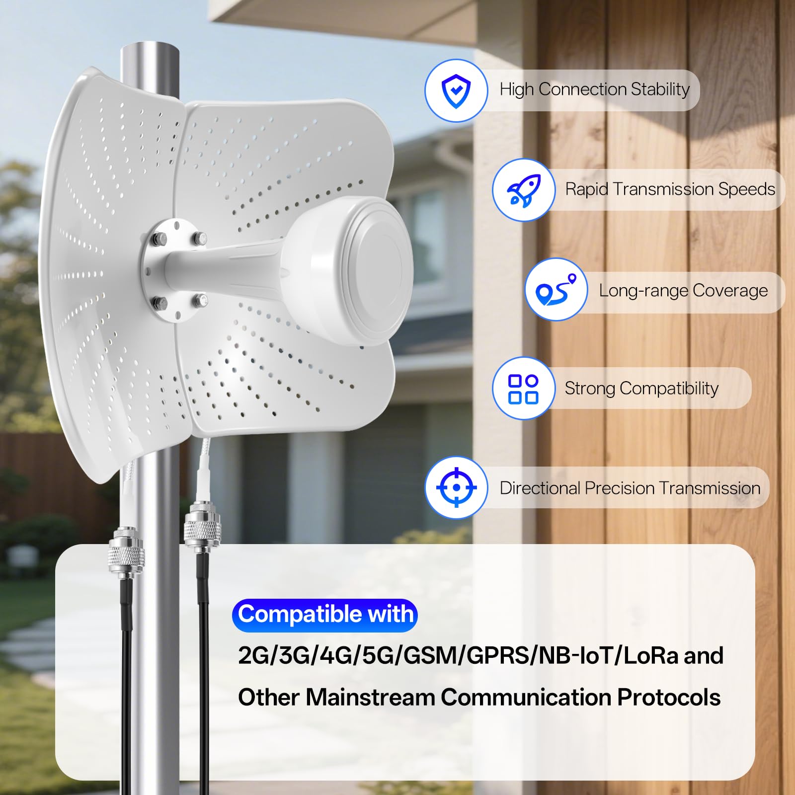 Antena 4G LTE 5G para Exteriores de Doble Banda 22dBi Gain, 600-6000 MHz Antena Direccional Mimo, Señal Compatible Router Mimo Direccional, 2 Cables de 10M, AntenaExterna SMA/TS9