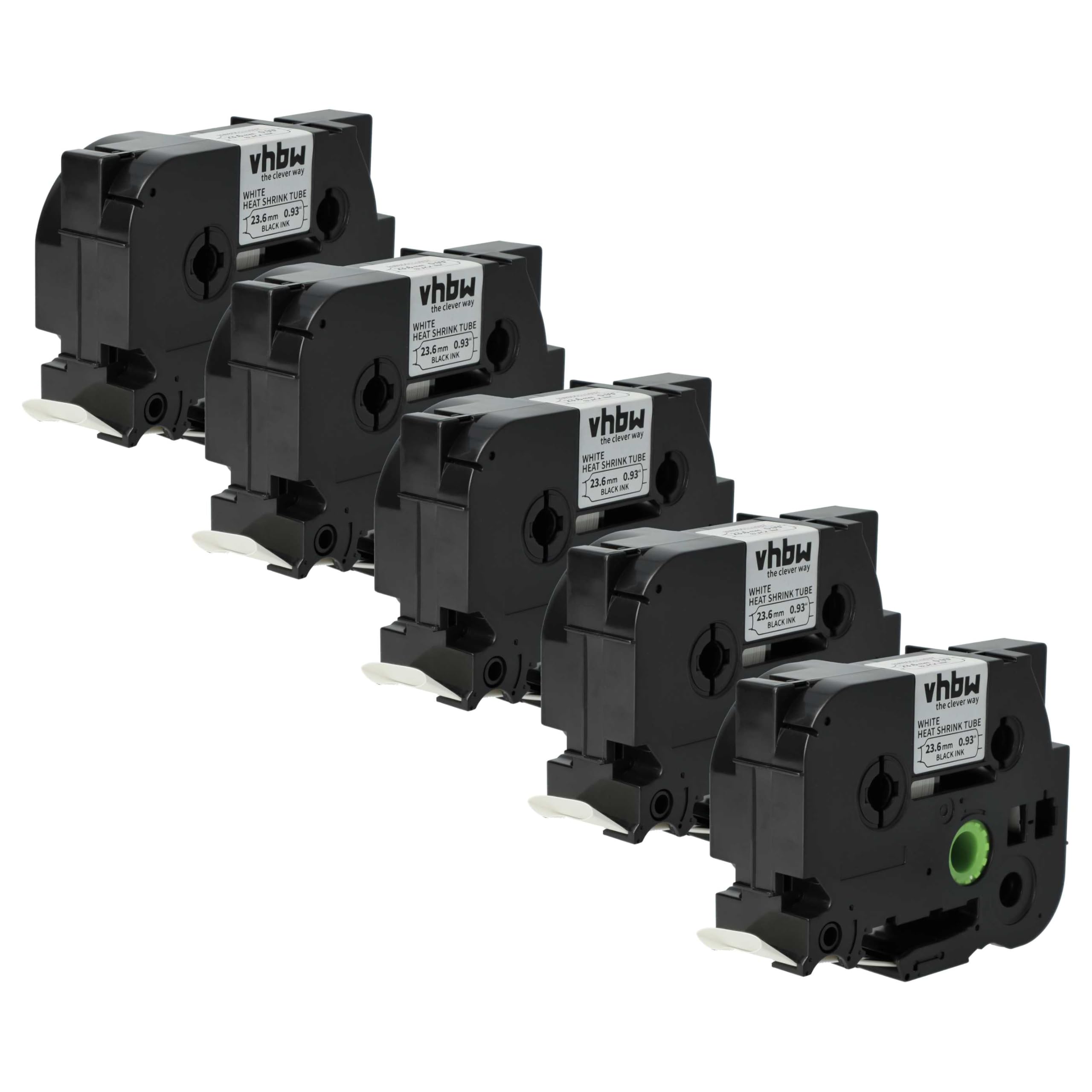 vhbw 5x taśmy kompatybilne z Brother P-Touch PT-9800PCN drukarka etykiet 1,5 m x 23,6 mm Czarny na białym, kaseta z tuleją termokurczliwą