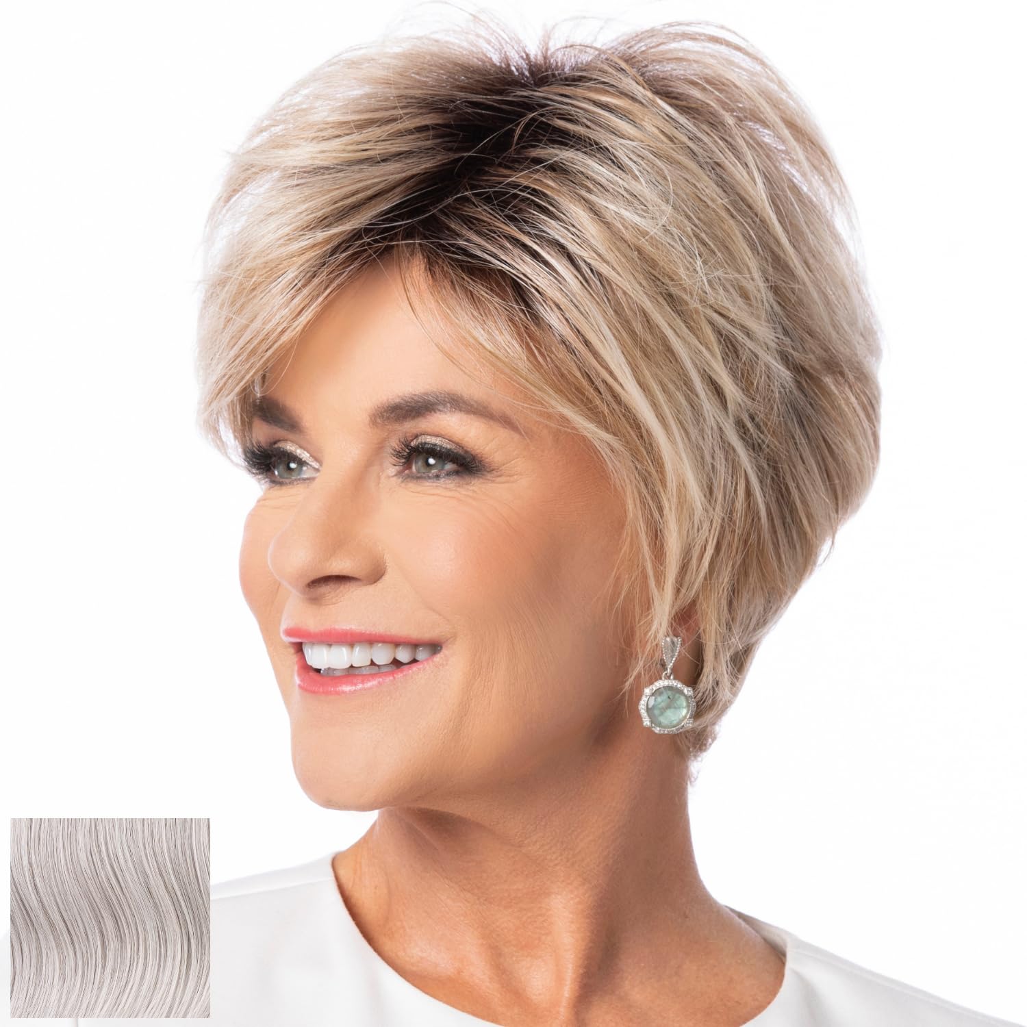 Toni Brattin Dynasty Wig - Textured Bangs, a Voluminous Crown Bump & a Tapered Neckline - Heat-Friendly Fiber Looks & Feels like Natural Hair - Adjustable & Comfortable (Light Grey, Regular)
