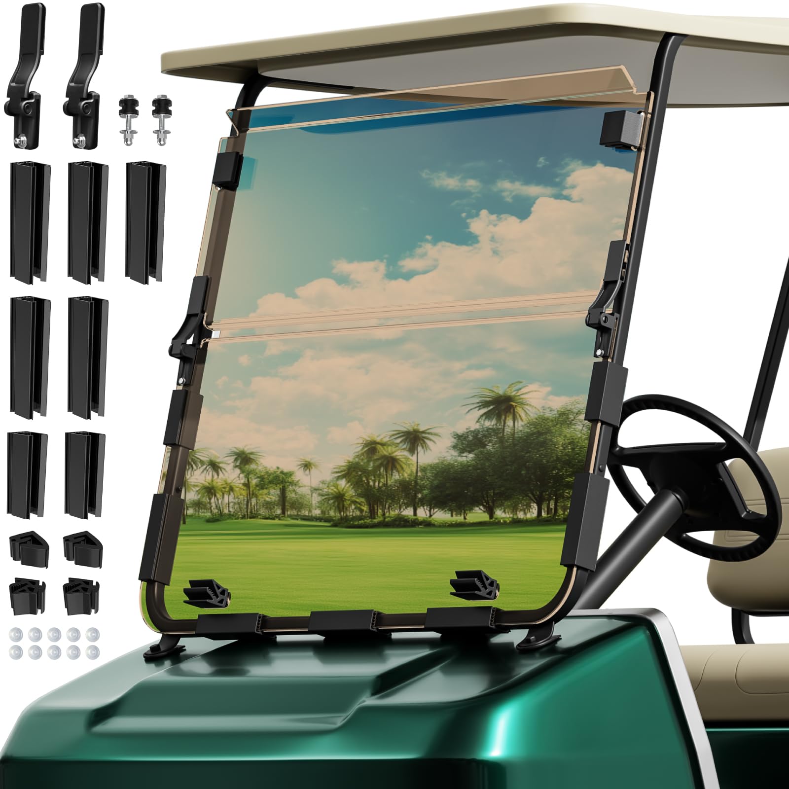 ENEKERP Golf Cart Windshield for Club Car DS 1982-2000 Models with 1"×1" Struts Upper and Down Straight Rail, Foldable Club Car DS Windshield with