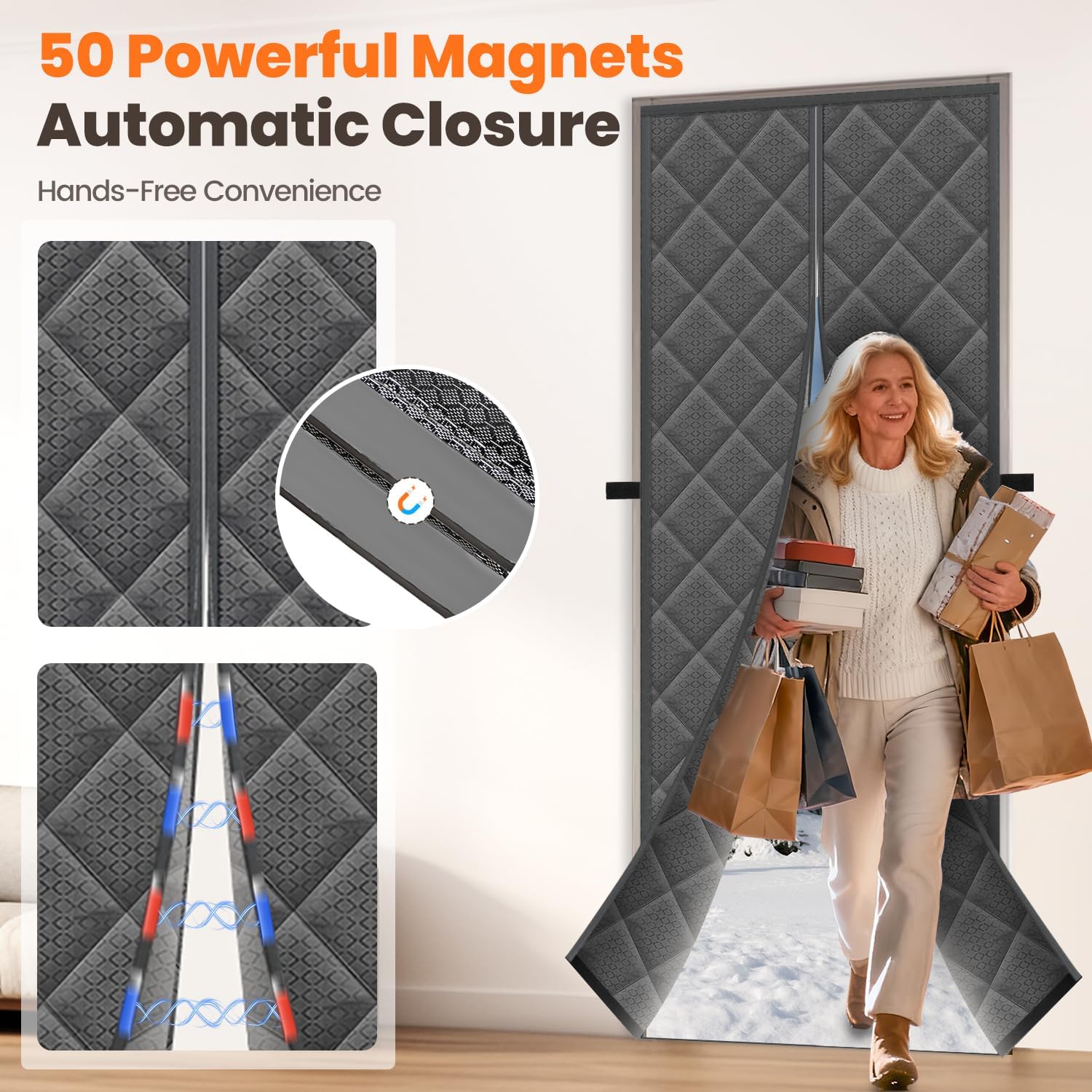 Magnetic Thermal Insulated Door Curtain for Winter, Fit Door Size 38'' x 82'' and Smart Car Air Freshener