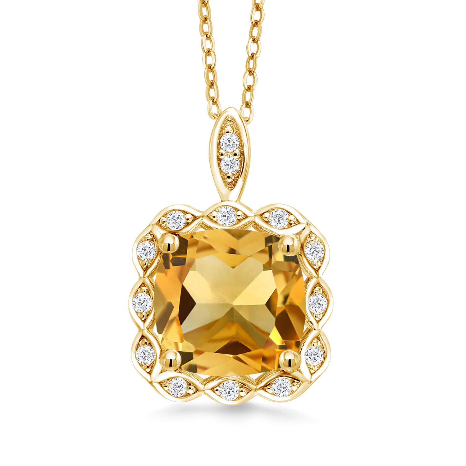 Gem Stone King 3-6 Cttw 18K Yellow Gold Plated Silver 10MM Cushion Gemstone Birthstone Pendant Necklace | Halo Necklace For Women | Gold Necklace |