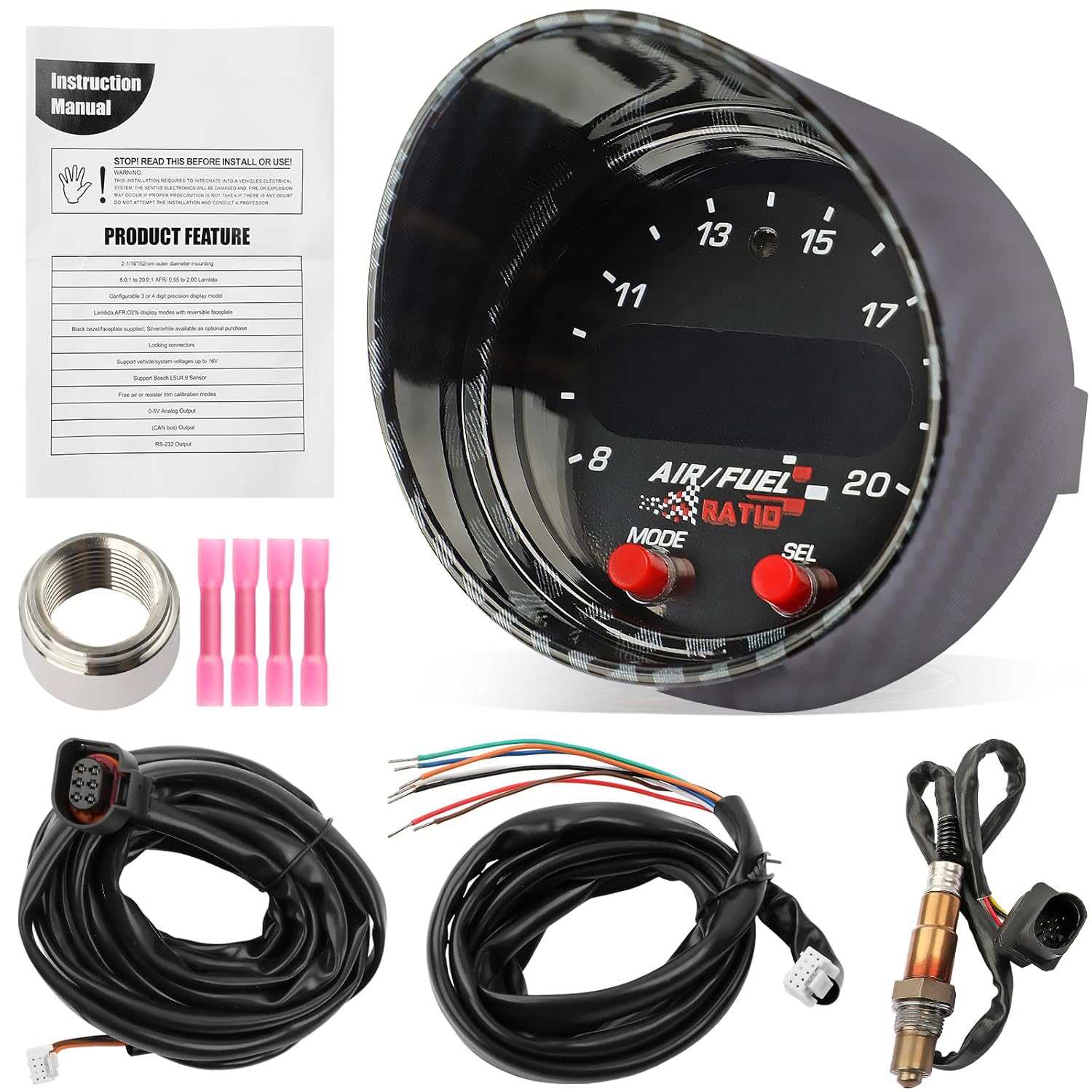 30-0300 Wideband UGEO Air Fuel Ratio AFR 52mm with 4.9 LSU Sensor Controller Gauget kit
