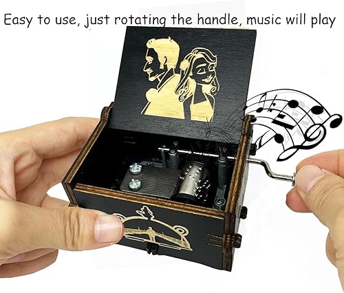 Miniatura 15 de Caja de música de manivela con tema de la película Lalaland, Caja musical de madera tallada, con tema central de la película Marrón