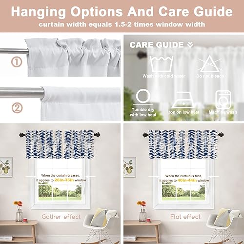 Miniatura 4 de Shrahala Cenefas japonesas de cocina folclórica, textura de hojas de batik de índigo natural japonés, cortina de media ventana, tratamiento de