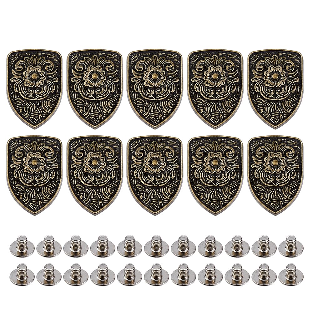 SUPERFINDINGS 10Pcs Alloy Antique Bronze Screw Rivets Leather Decorative Rivets Leather Rivet Kit Vintage Metal Button Replacement for Clothing Accessories DIY Craft Decoration 37.5x26x6mm-image-13