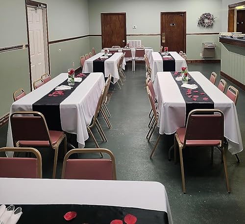 Miniatura 8 de Camino de mesa azul polvoriento, paquete de 10 caminos de mesa de satén de 12 x 108 pulgadas de largo para bodas, fiestas, cumpleaños, reuniones,