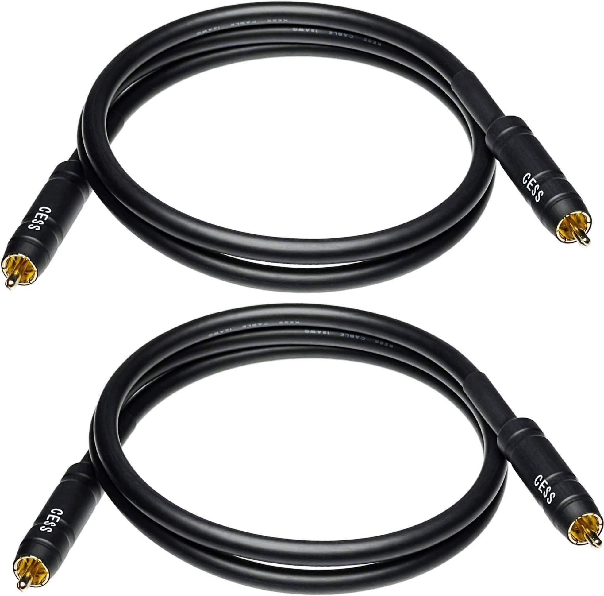 CNCESS CESS-111-3f RCA Plug to RCA Plug Male to Male Audio Patch Cable, 12 Gauge Shielded Wire, Gold-Plated, 2 Channel Speaker Cable (3 Feet)