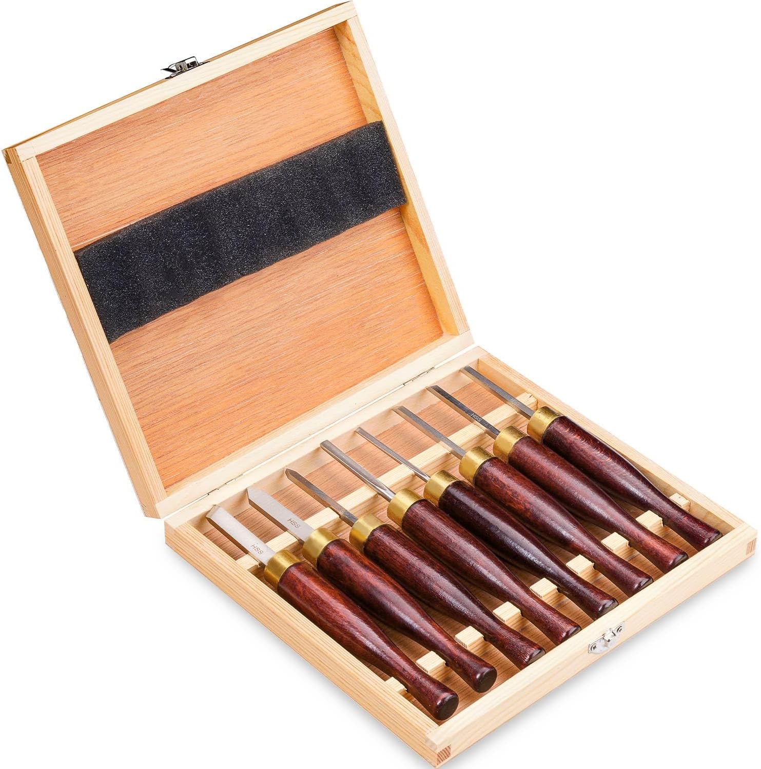 Woodworking HSS Wood Turning Tools Lathe Chisel Set of 8 pcs Mini with Wooden Box