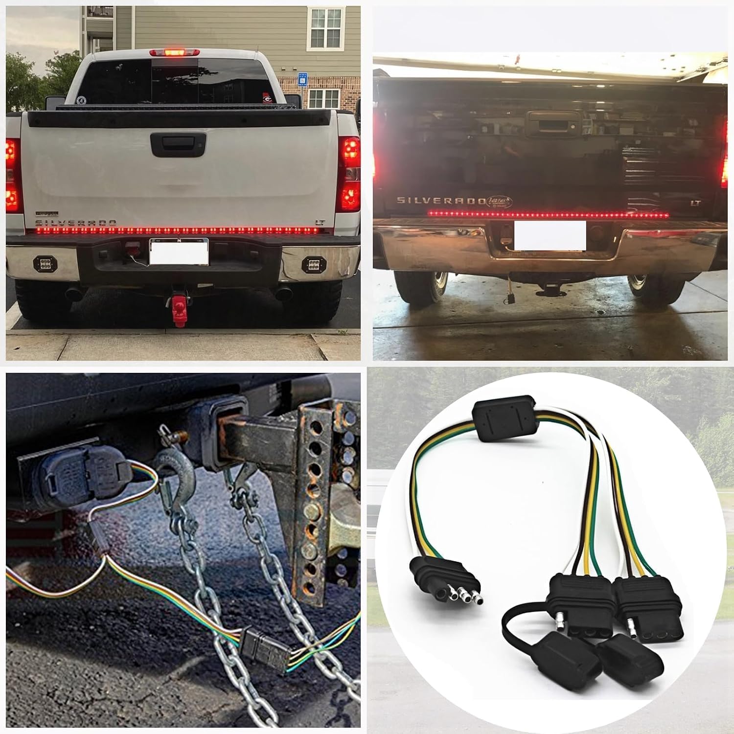 Universal 4-Way Y-Splitter Harness: Plug & Play Adapter for Tailgate Light Bar/Trailer Lights – Heavy-Duty 4-Pin Wiring Extension