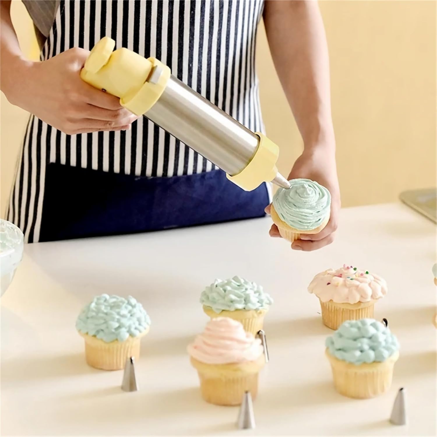 Cookie Press Kit with 13 Molds and 8 Piping Nozzles Professional Biscuits Maker Gun Set for Baking Cake Decorating Pastry Crafting