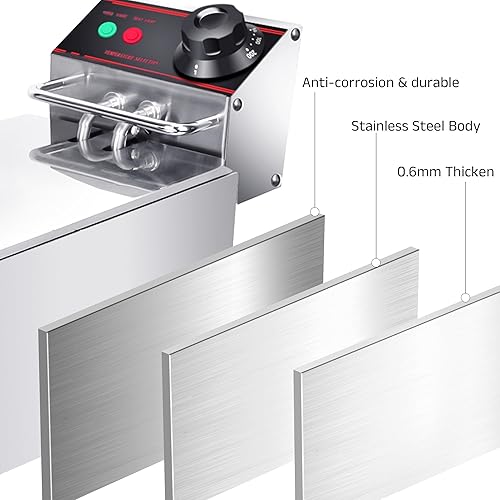 Miniatura 4 de Freidora de acero inoxidable Freidora eléctrica de estilo comercial con termostato ajustable, calentamiento rápido y cesta de filtración de aceite