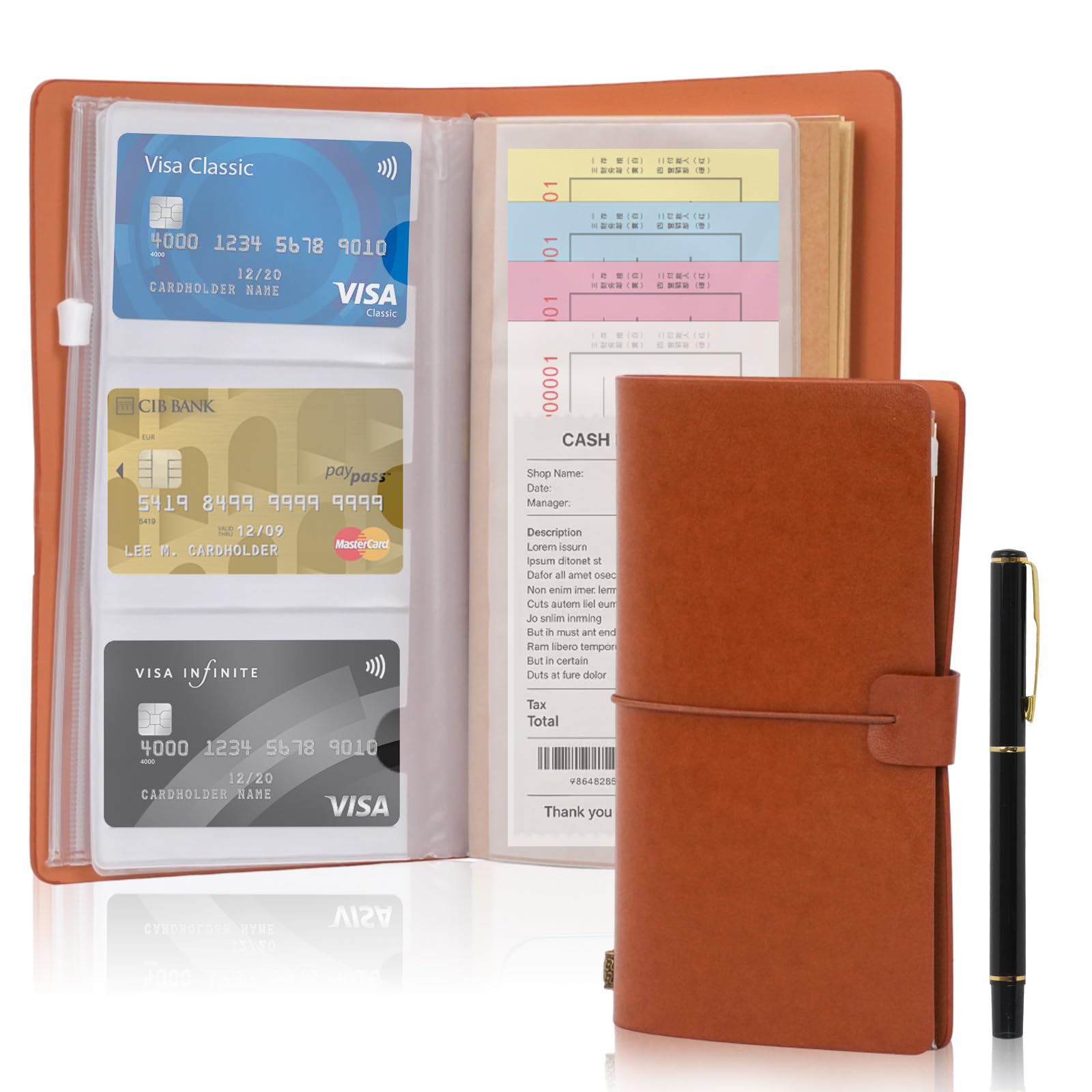 Cuaderno de viaje A6 en cuero PU recargable con portatarjetas y bolígrafo 8
