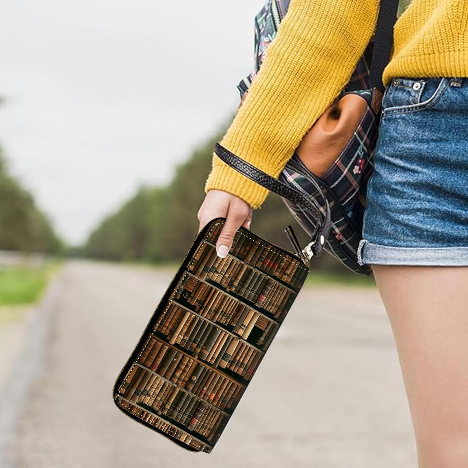 Womens Wallet, Large Capacity RFID Blocking PU Leather Wristlet Wallets for Women Ladies Men Credit Card Holder Zipper Wallet Phone Holder Clutch Travel Purse, Library Bookshelf - Image 5