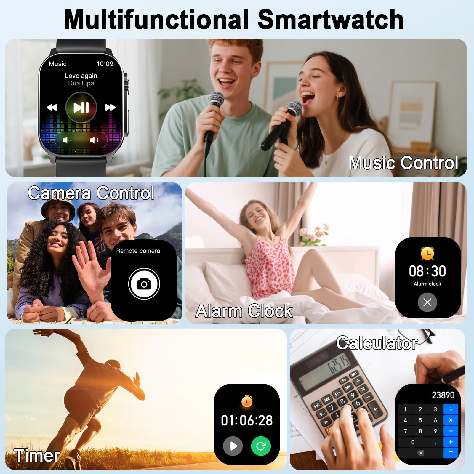 Smart Watch for Men Women, 2.01" AMOLED Curved Display Smart Watch, Bluetooth Call, 100+ Sport Modes, Fitness Tracker with 24/7 Heart Rate/Sleep Monitor, IP68 Waterproof Smartwatch for Android iOS