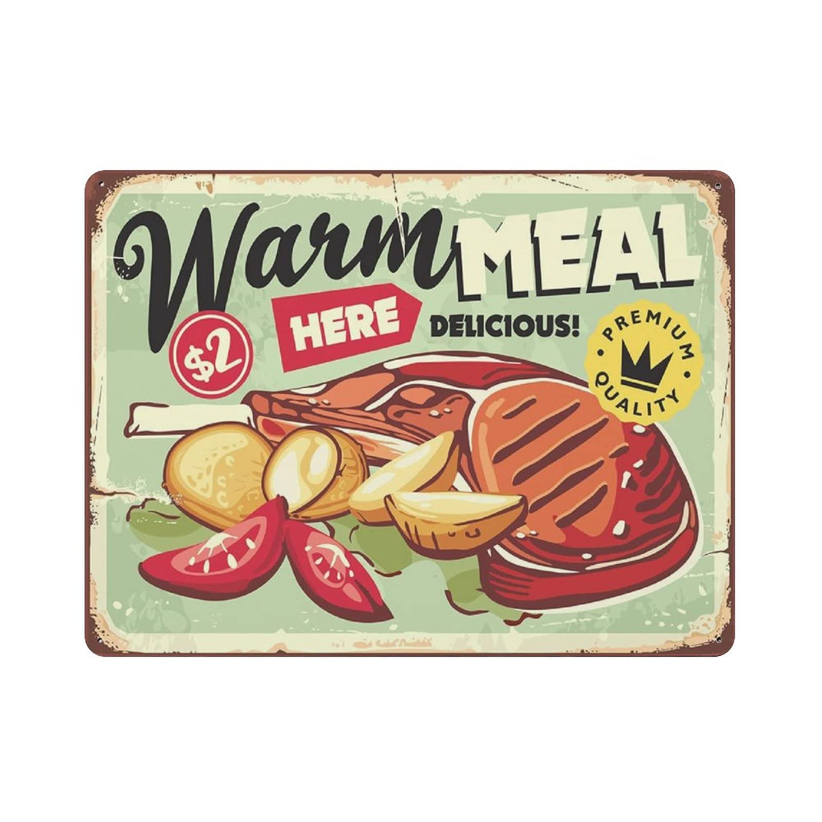 Metal Tin Sign Warm Meal Here Vintage Tin Poster Metal Sign Wall Decoration Country Kitchen Home Garage Decor 12"x16"